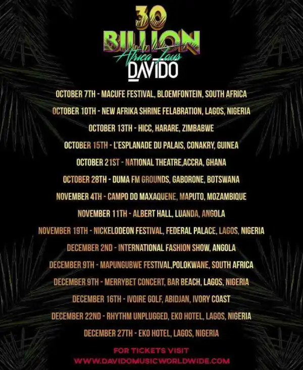 Davido Unveils Dates & Cities For 30 Billion Africa Tour
